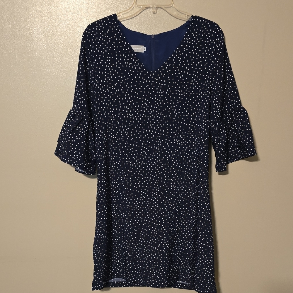 BELONGSCI Women’s Sweet & Cute V-Neck Bell Sleeve Shift Mini Dress Blur Medium‎
